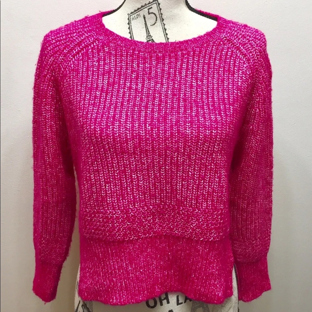 French Connection Women Crew Neck Sweater Hot Pink XS High Low Cropped